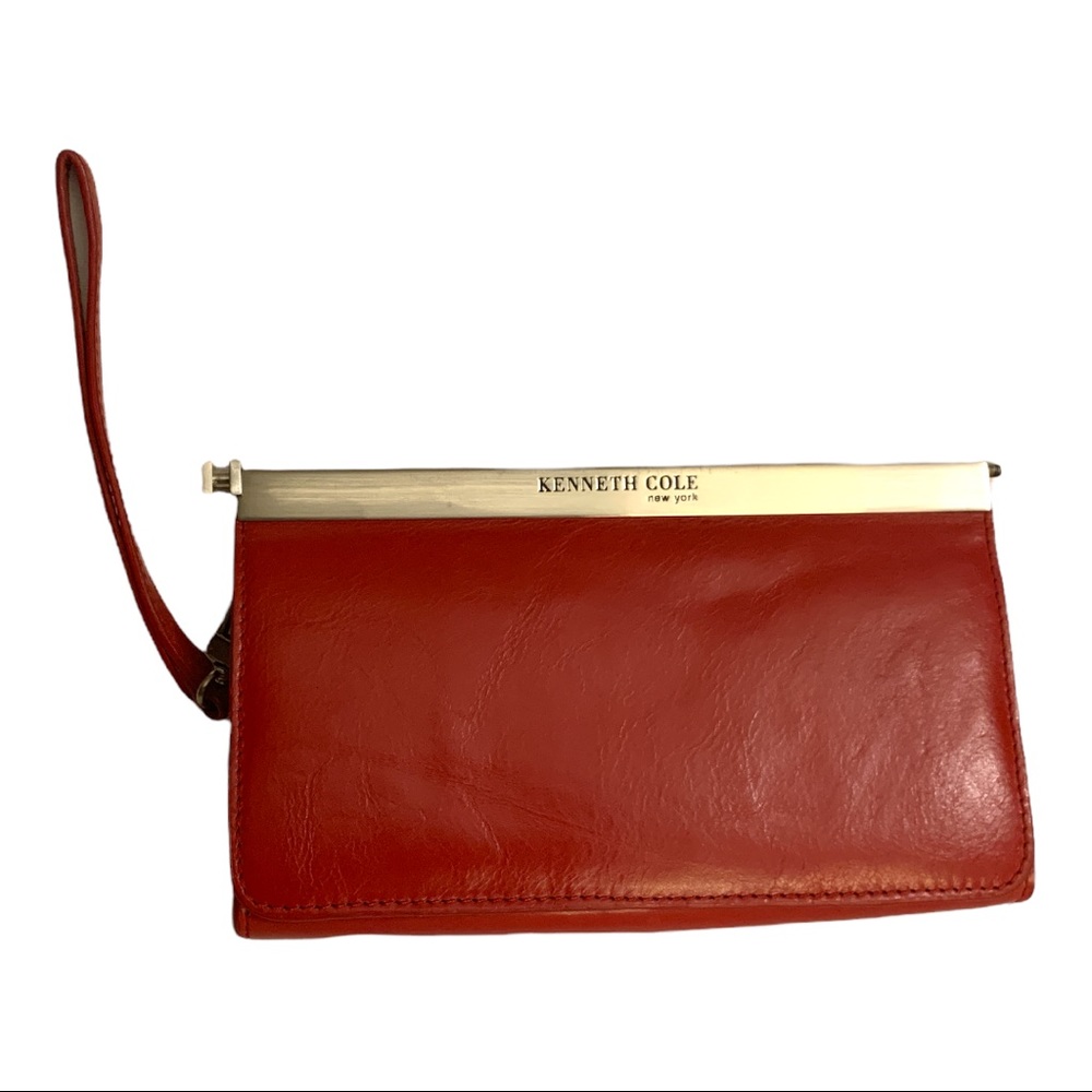 Vintage Kenneth Cole New York Cherry Red Bifold Magnetic Evening Clutch Purse